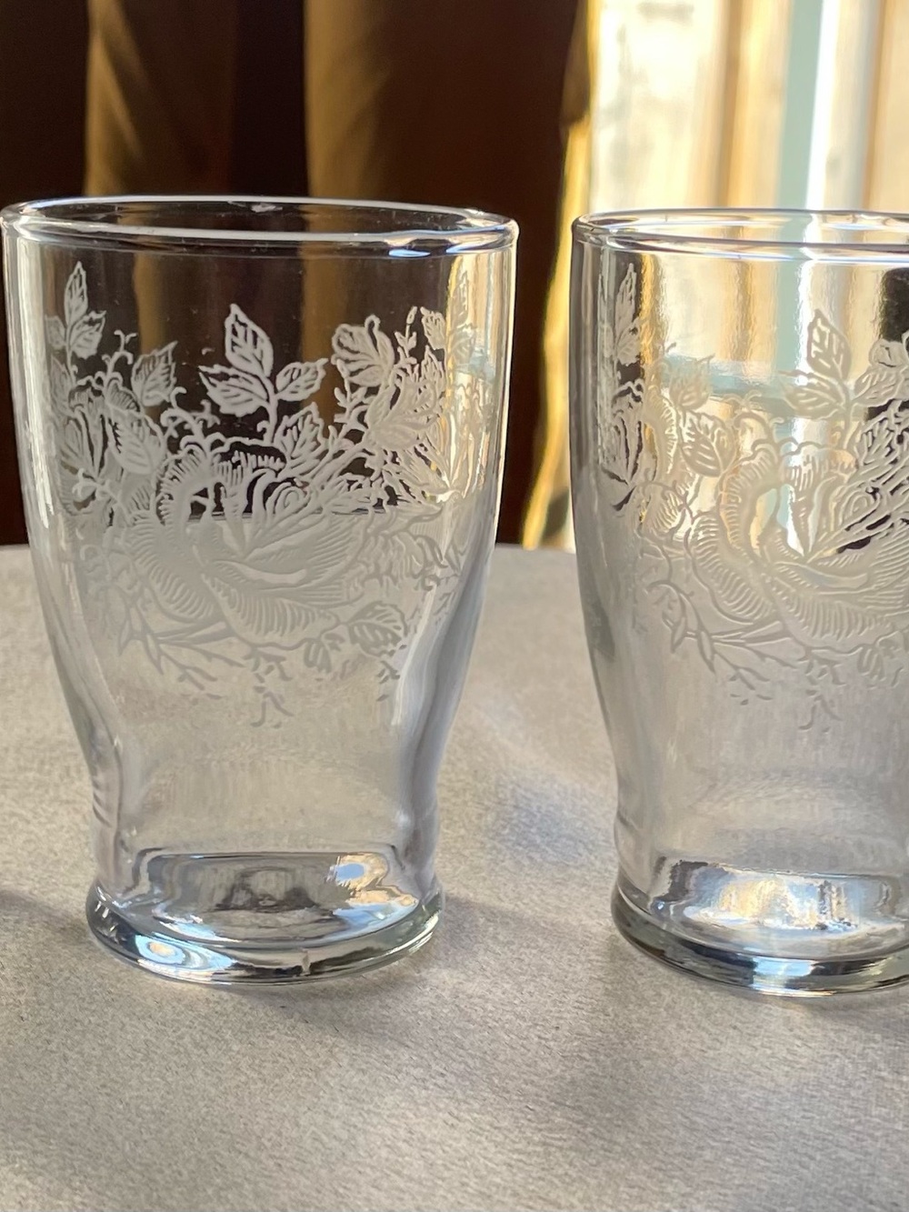 Vintage Clear Etched Floral Glass Tumbler - Set of 4
